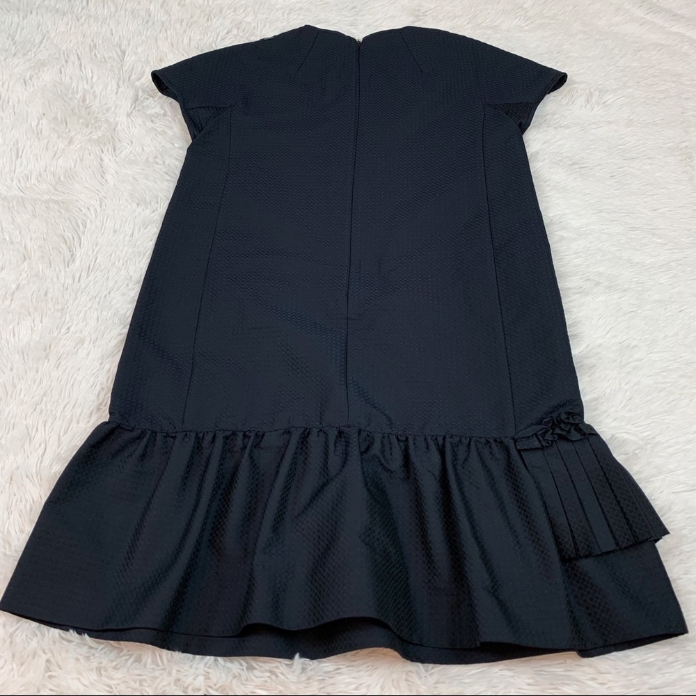 'S Max Mara short sleeve ruffle pleated jacquard Shift Dress in Navy blue - Picture 7 of 13